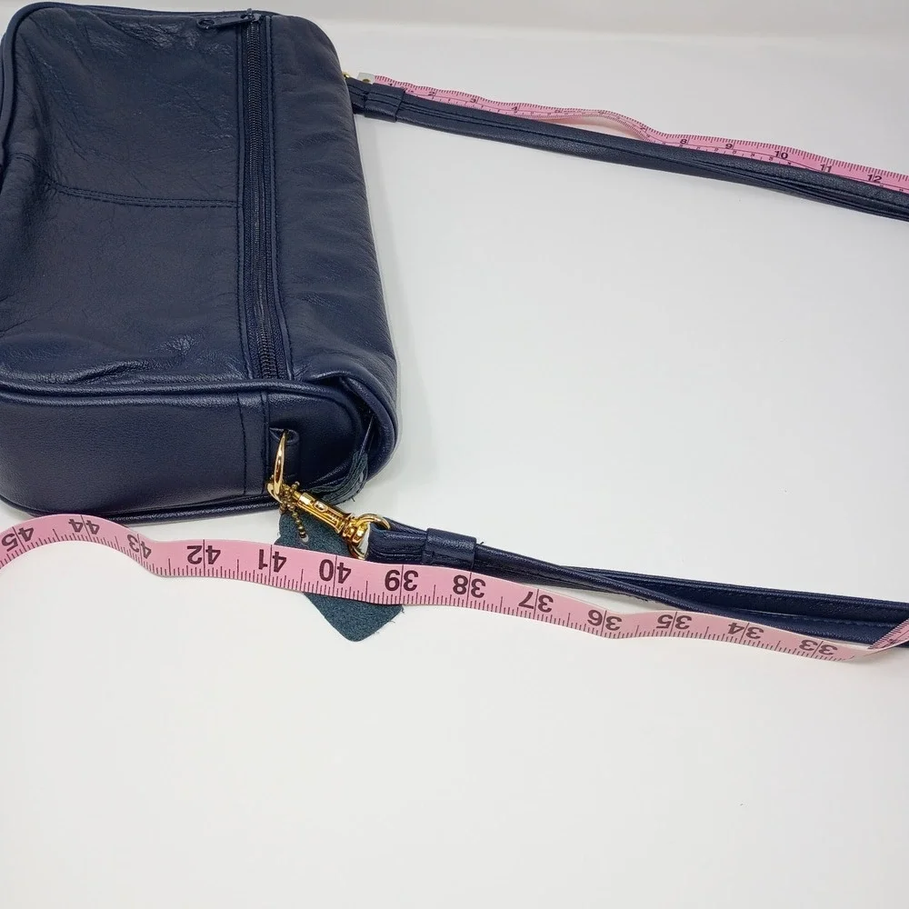 Vintage Cabin Creek Leather Shoulder Bag Purse Navy Blue Gold 90s Office Cottage